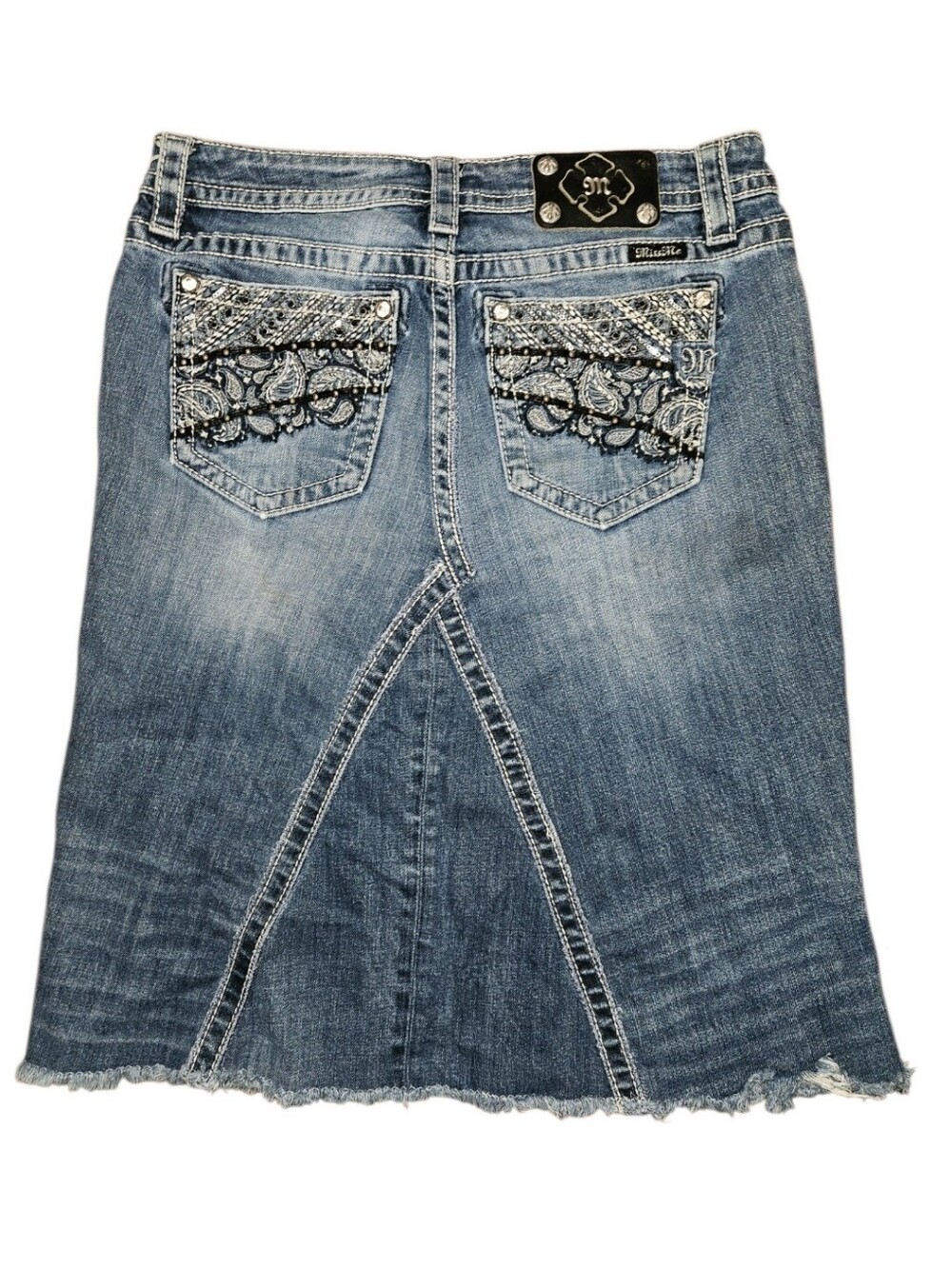 Miss Me Bling Pocket Denim Skirt Blue Jean Women 29 Custom Altered One Of A Kind